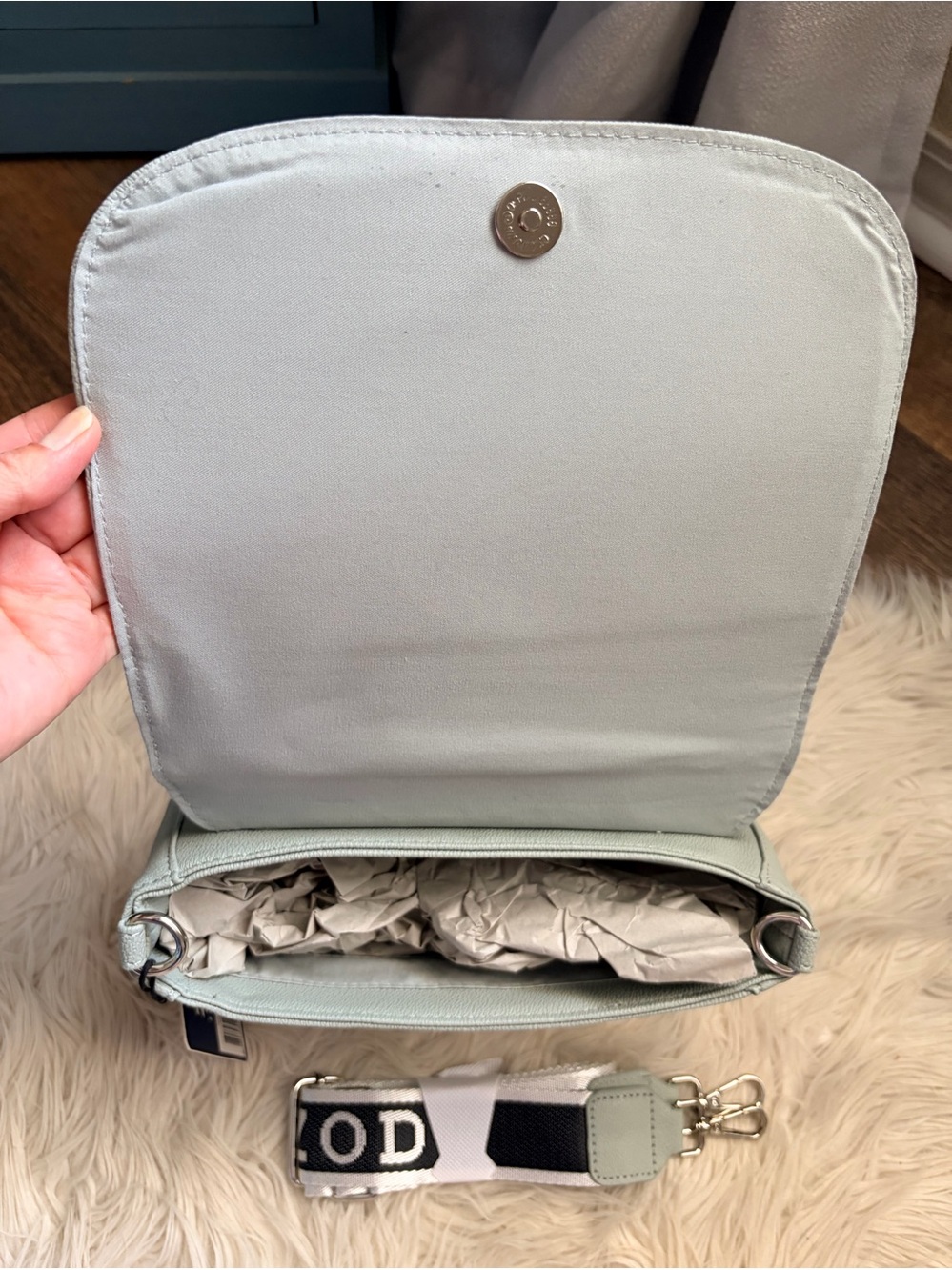 Izod Sage Green Saddle Bag Crossbody with Branded Strap - Picture 8 of 13